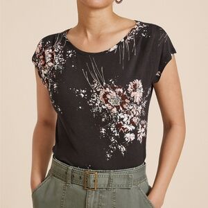 24/7 By Maurices XL Pleated Fairhaven Sandwash Tee Floral Short Sleeve Top